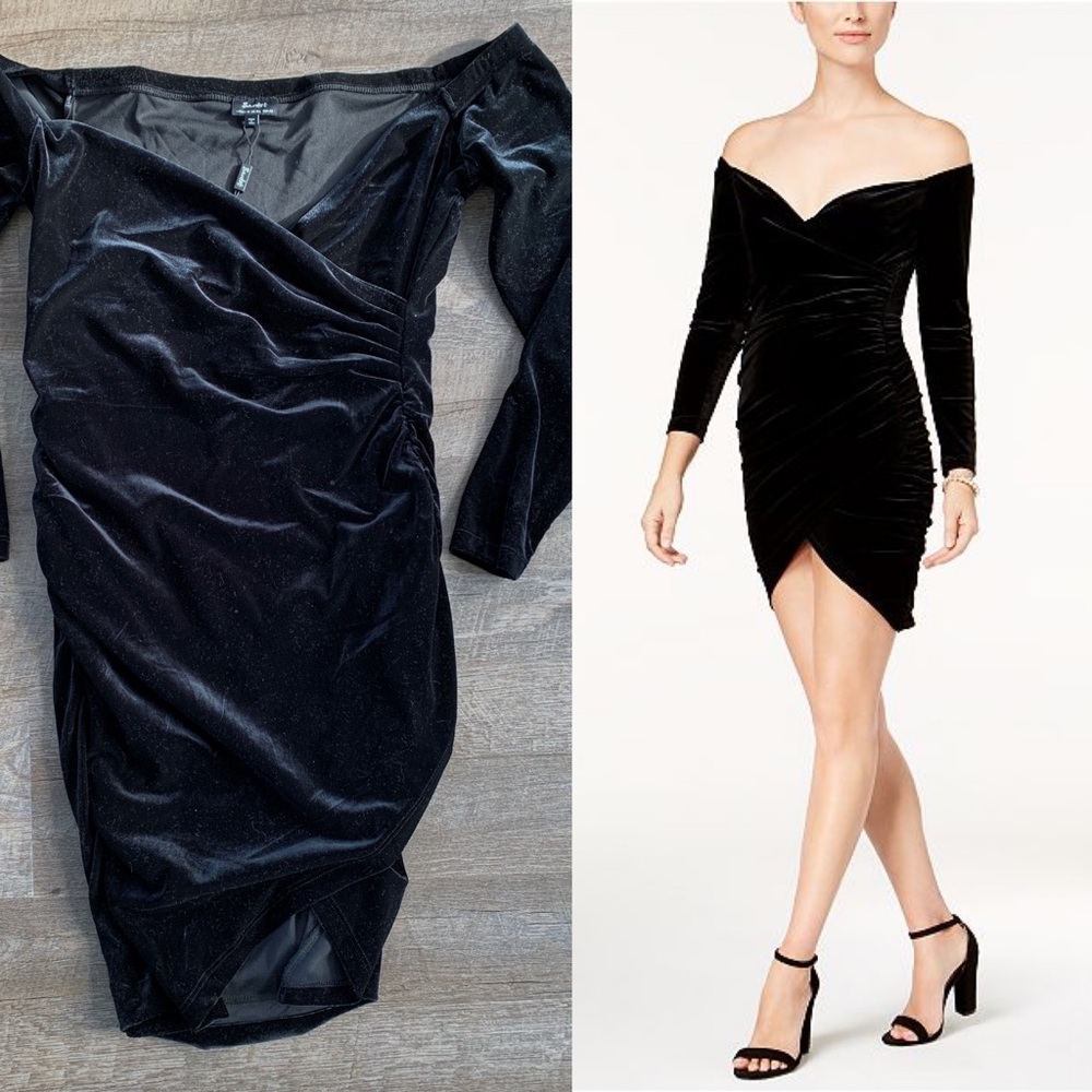Bardot Black Velvet Off the Shoulder Dress